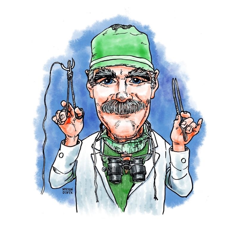 suture course logo cartoon of david naysmith